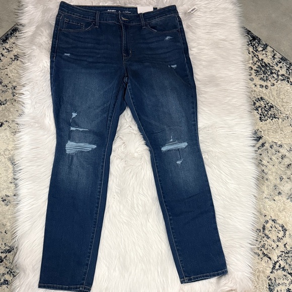 Old Navy Women's Dark Blue Distressed Skinny Jeans - Picture 1 of 4